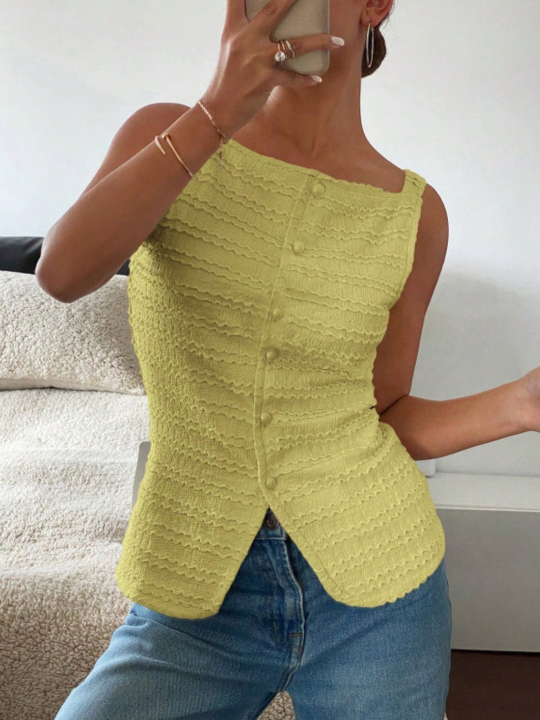Textured Button-Front Tank - cas7m