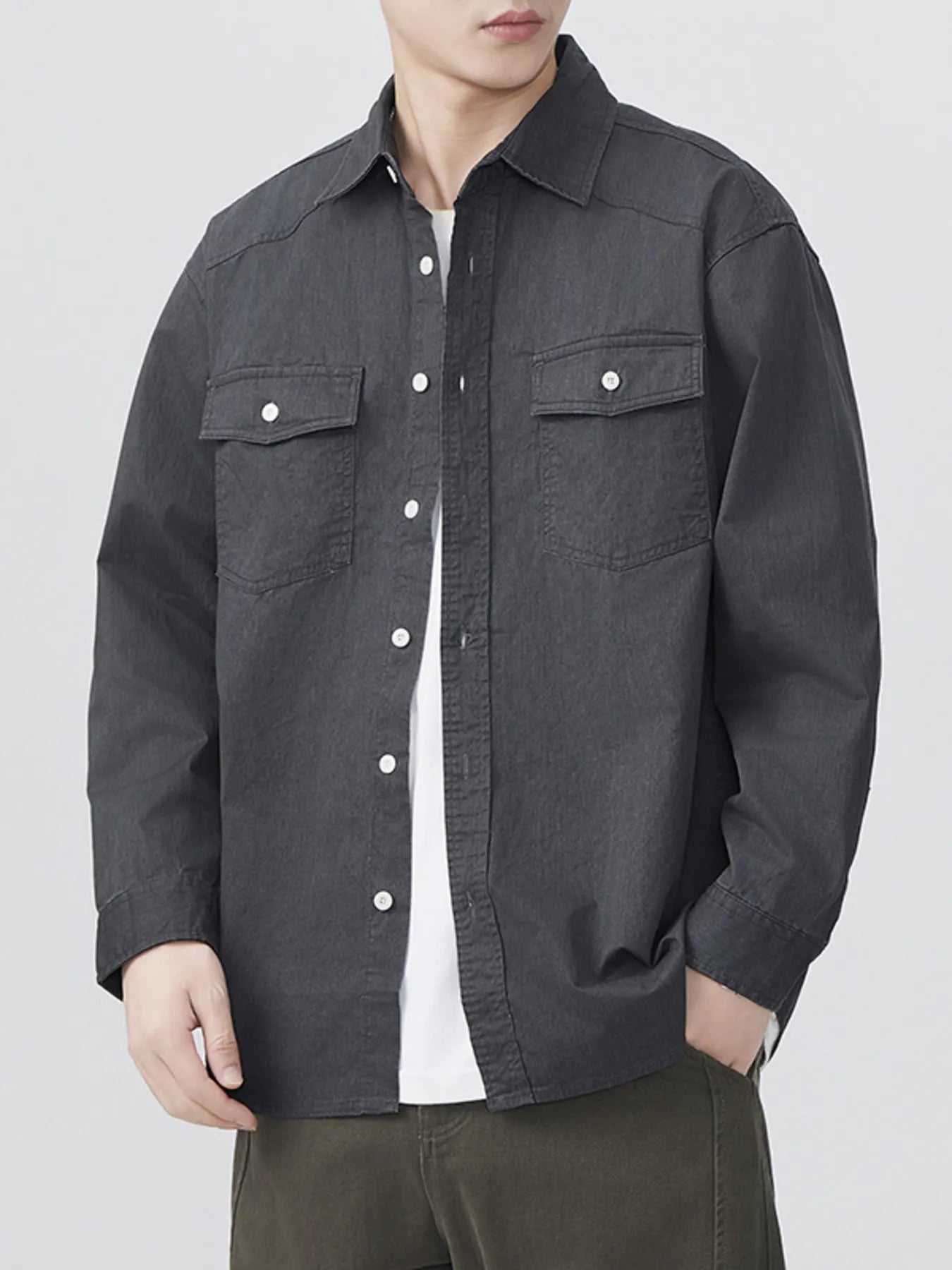 Men's Plus Size Button Up Long Sleeve Shirt - cas7m