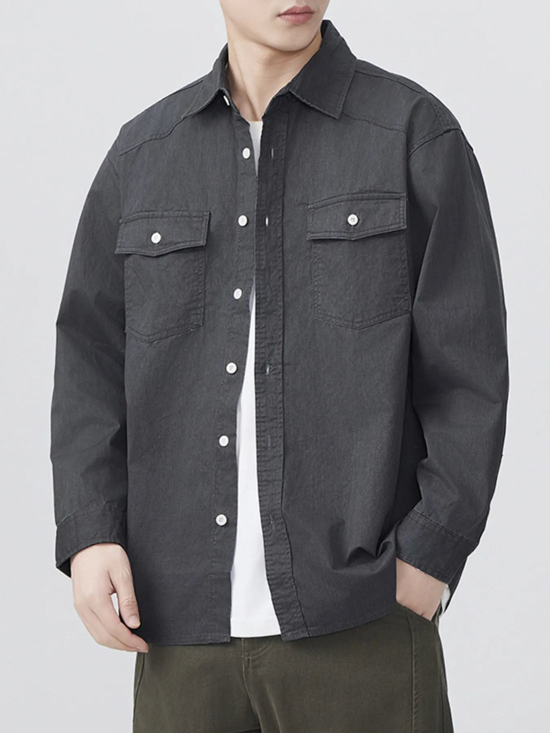 Men's Plus Size Button Up Long Sleeve Shirt - cas7m