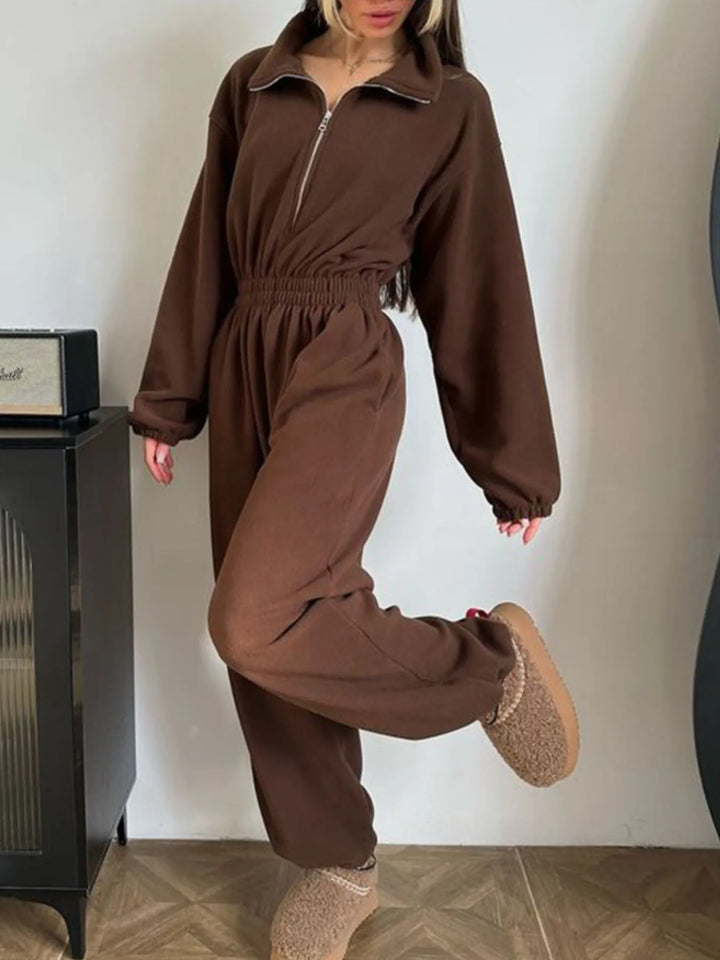 Zip Front Long Sleeve Jumpsuit - cas7m