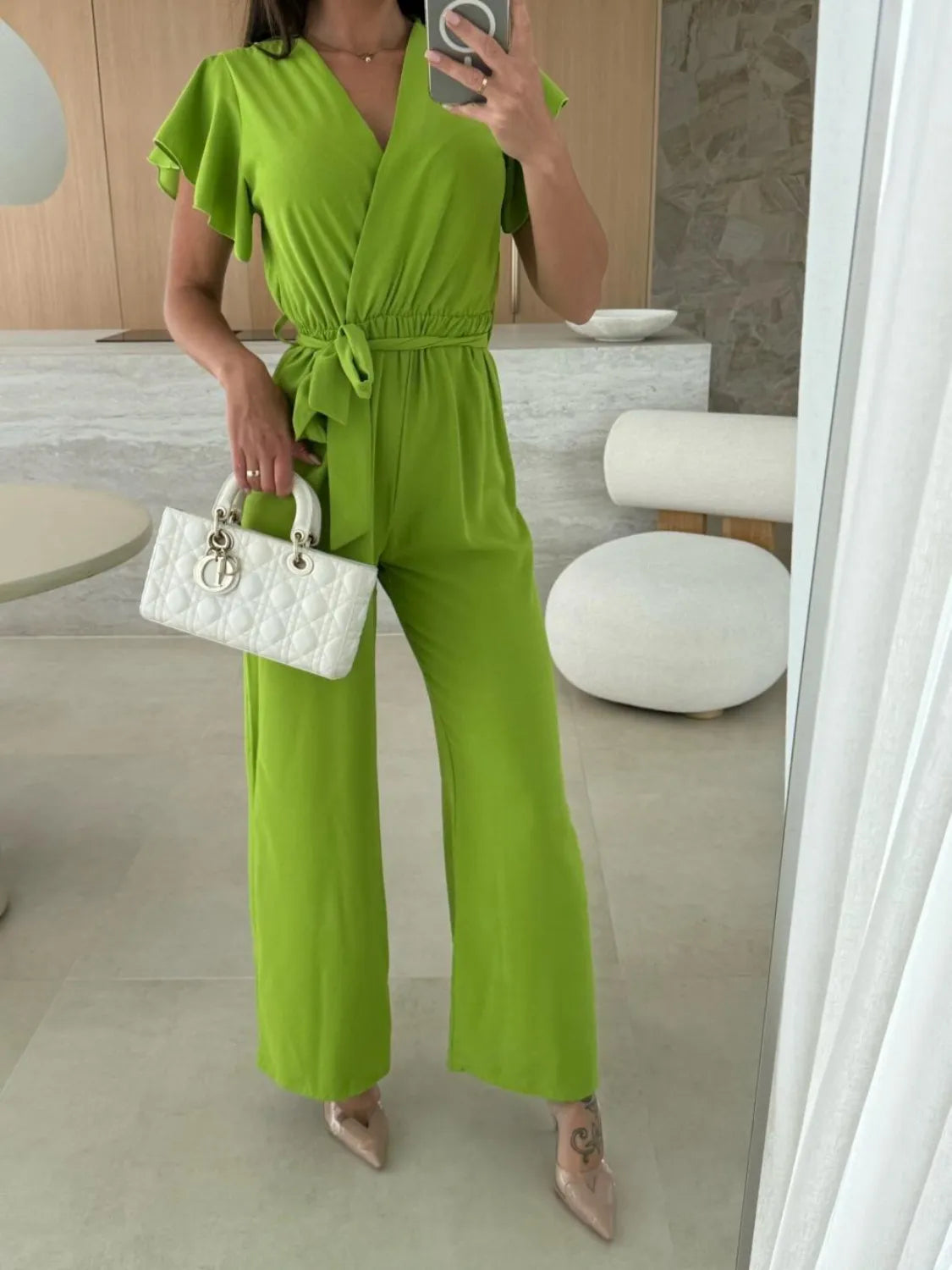 Tied Ruffled Wide Leg Jumpsuit - cas7m