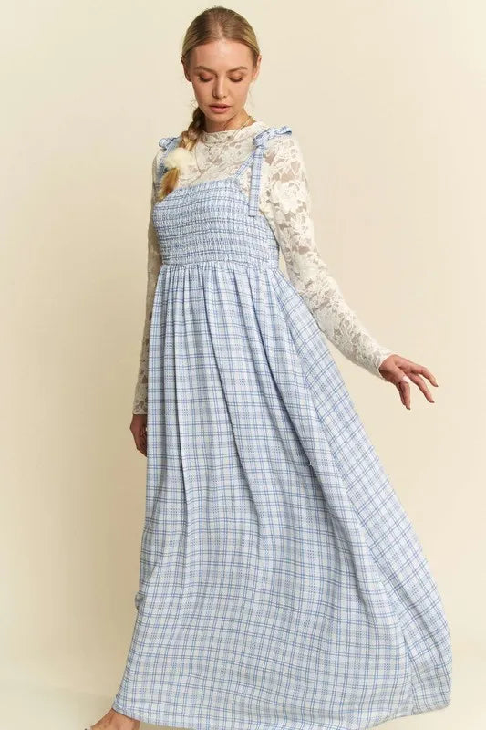 Davi & Dani Plaid Smocking Sleeveless Maxi Dress - cas7m