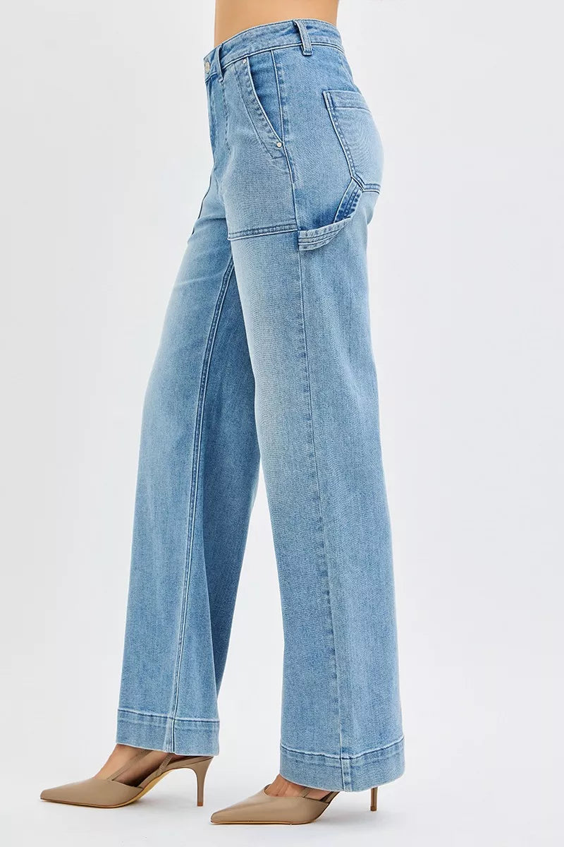 RISEN Full Size High Rise Straight Leg Jeans with Front Pockets Plus Size - cas7m