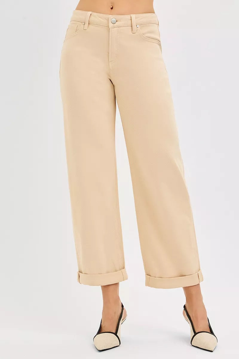 RISEN Tummy Control Mid Rise Ankle Barrel Relaxed Baggy - cas7m