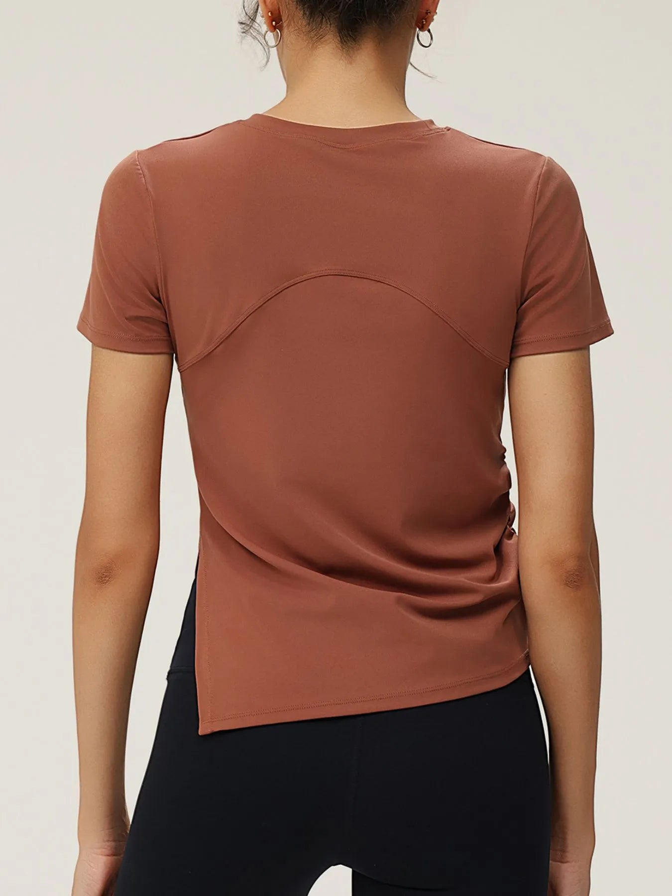 Full Size Slit Round Neck Short Sleeve Active T-Shirt Plus Size - cas7m