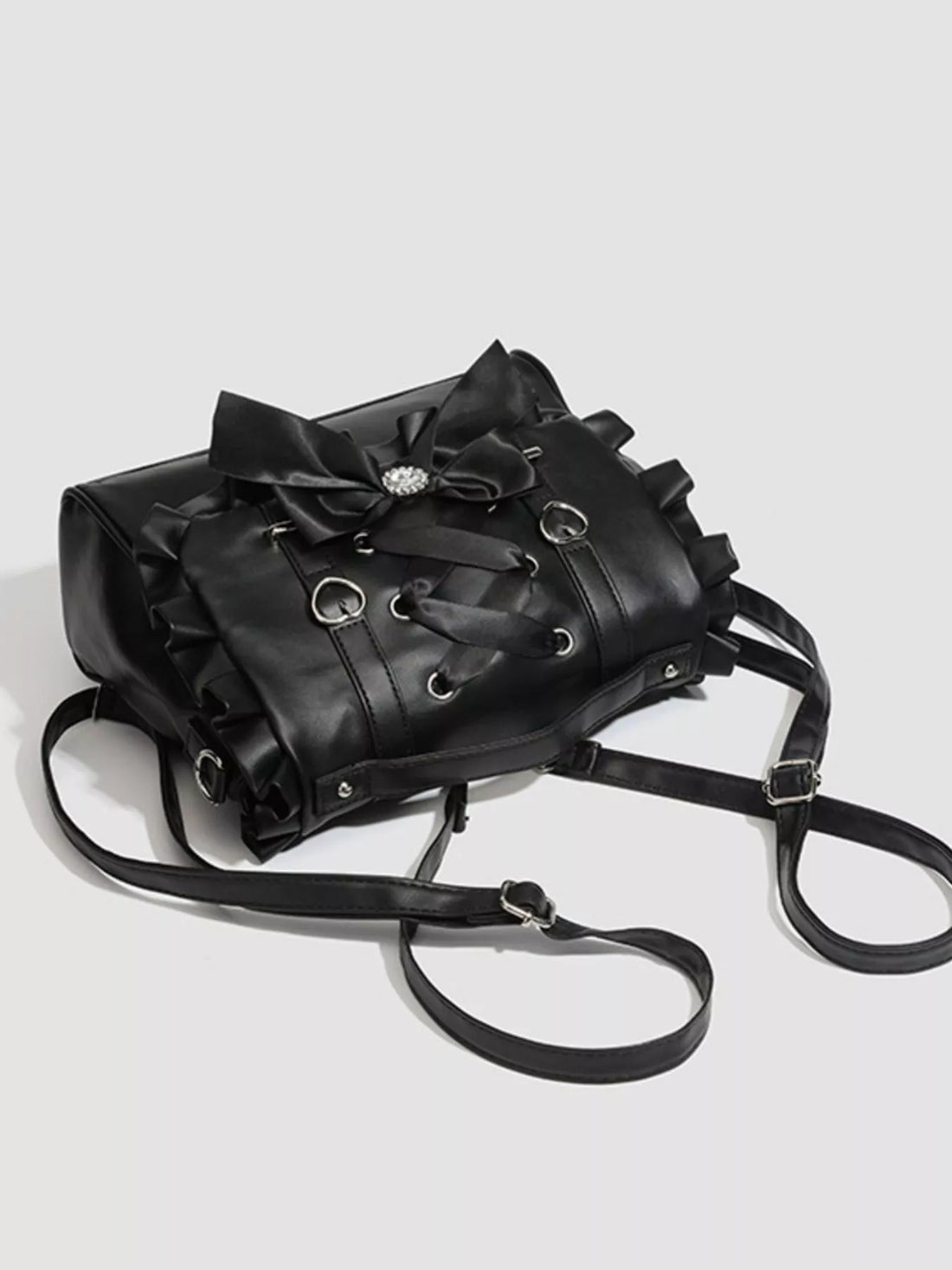 Ruffled Lace Up Bow Backpack Bag - cas7m