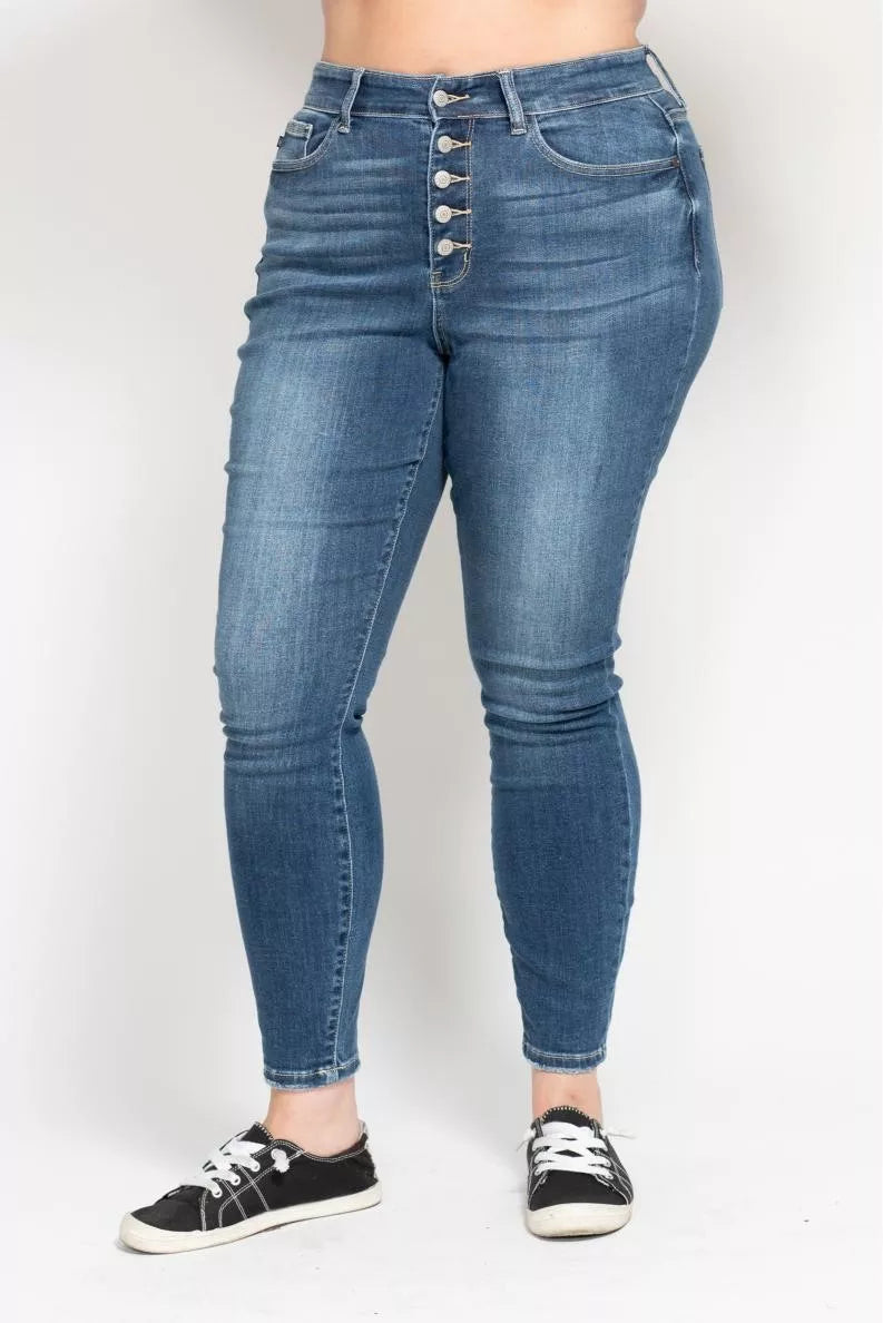 Judy Blue Full Size High Rise Button Fly Skinny Jeans Plus Size - cas7m