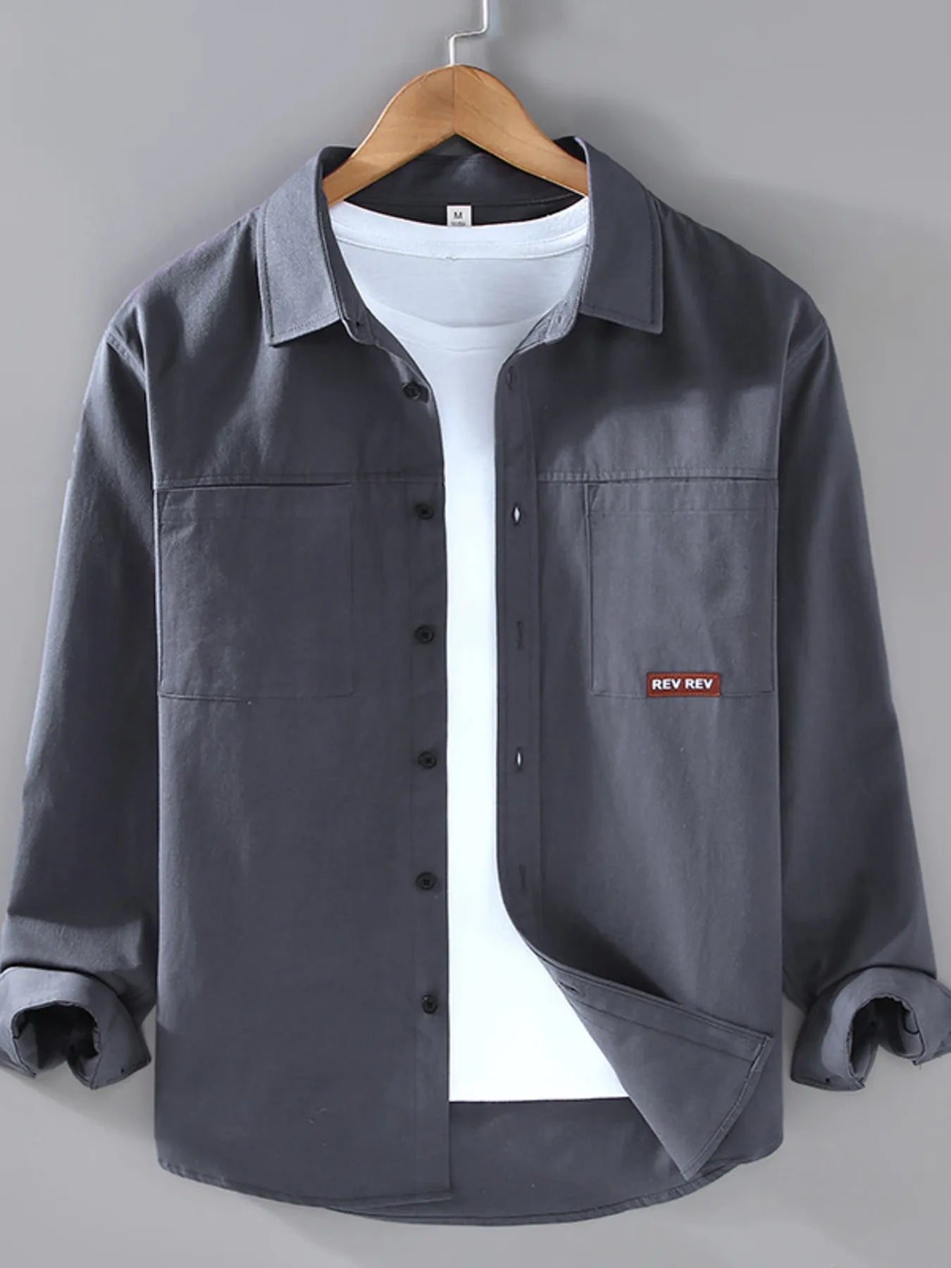 Men's Plus Size Button Up Long Sleeve Shirt - cas7m