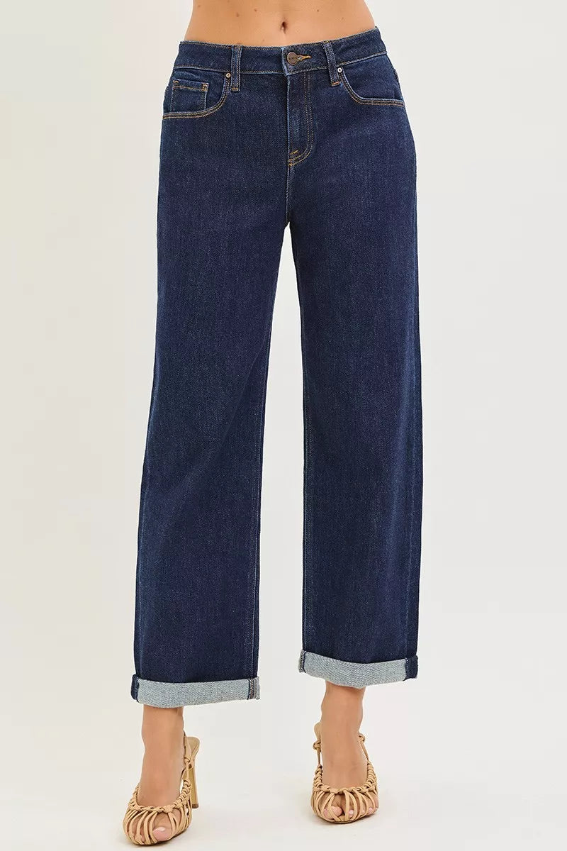 RISEN Slouchy Cropped  Boyfriend Jeans With Cuffed Hem - cas7m