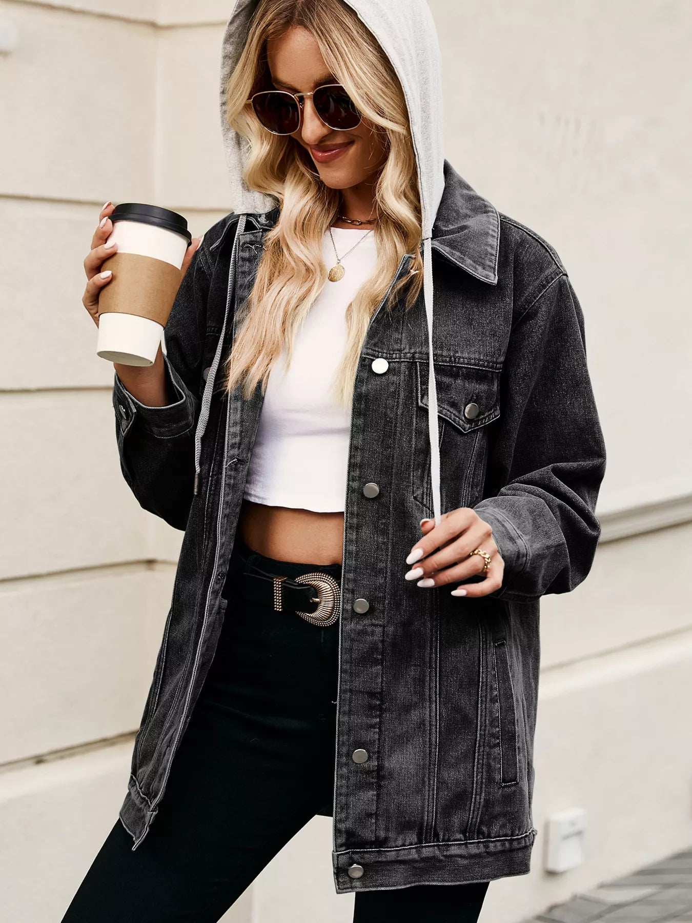 Button Up Long Sleeve Denim Jacket - cas7m