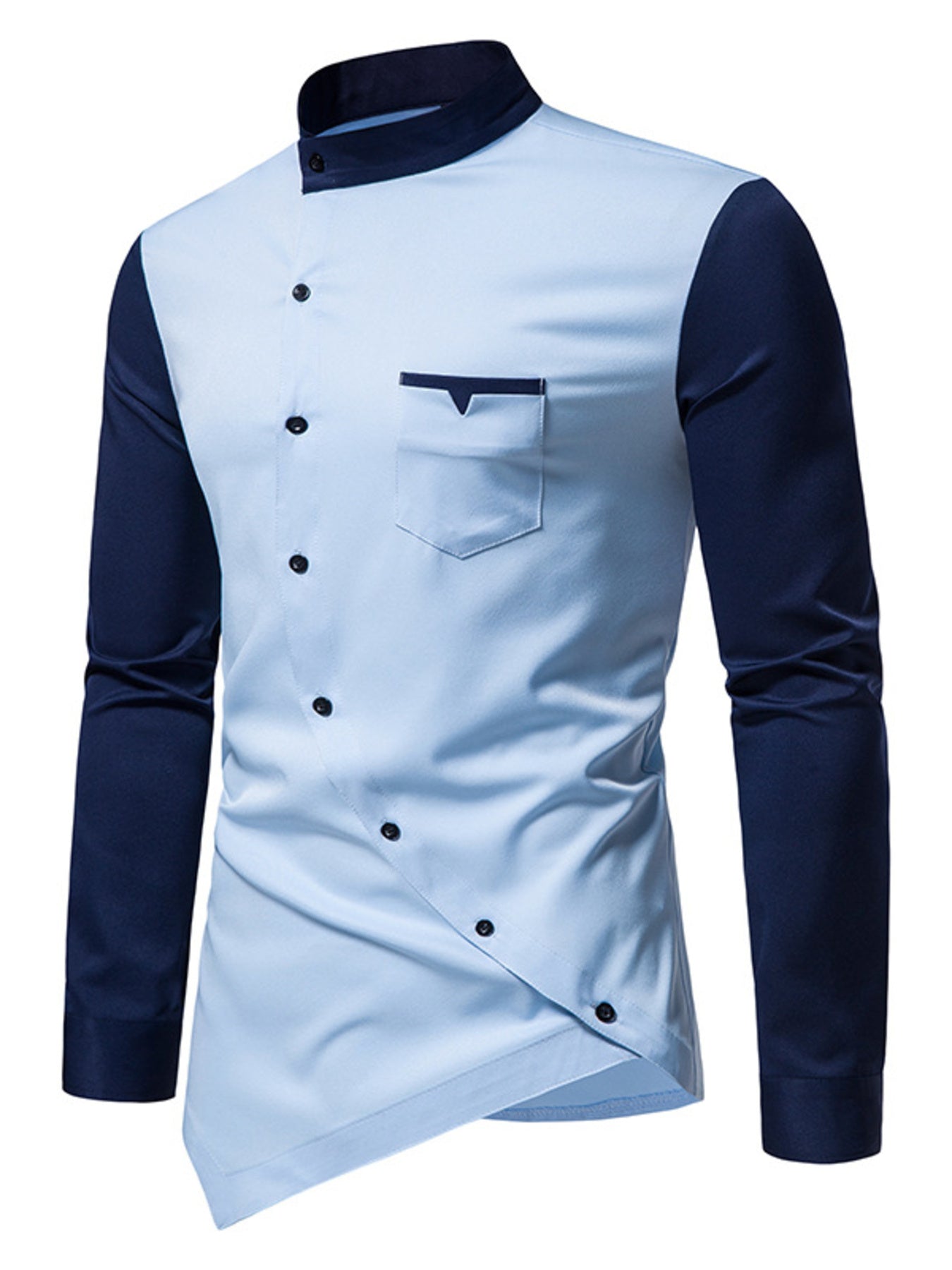 Men's Asymmetrical Button-Down Long Sleeve Shirt - cas7m