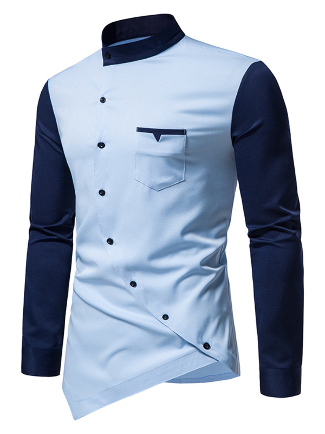 Men's Asymmetrical Button-Down Long Sleeve Shirt - cas7m