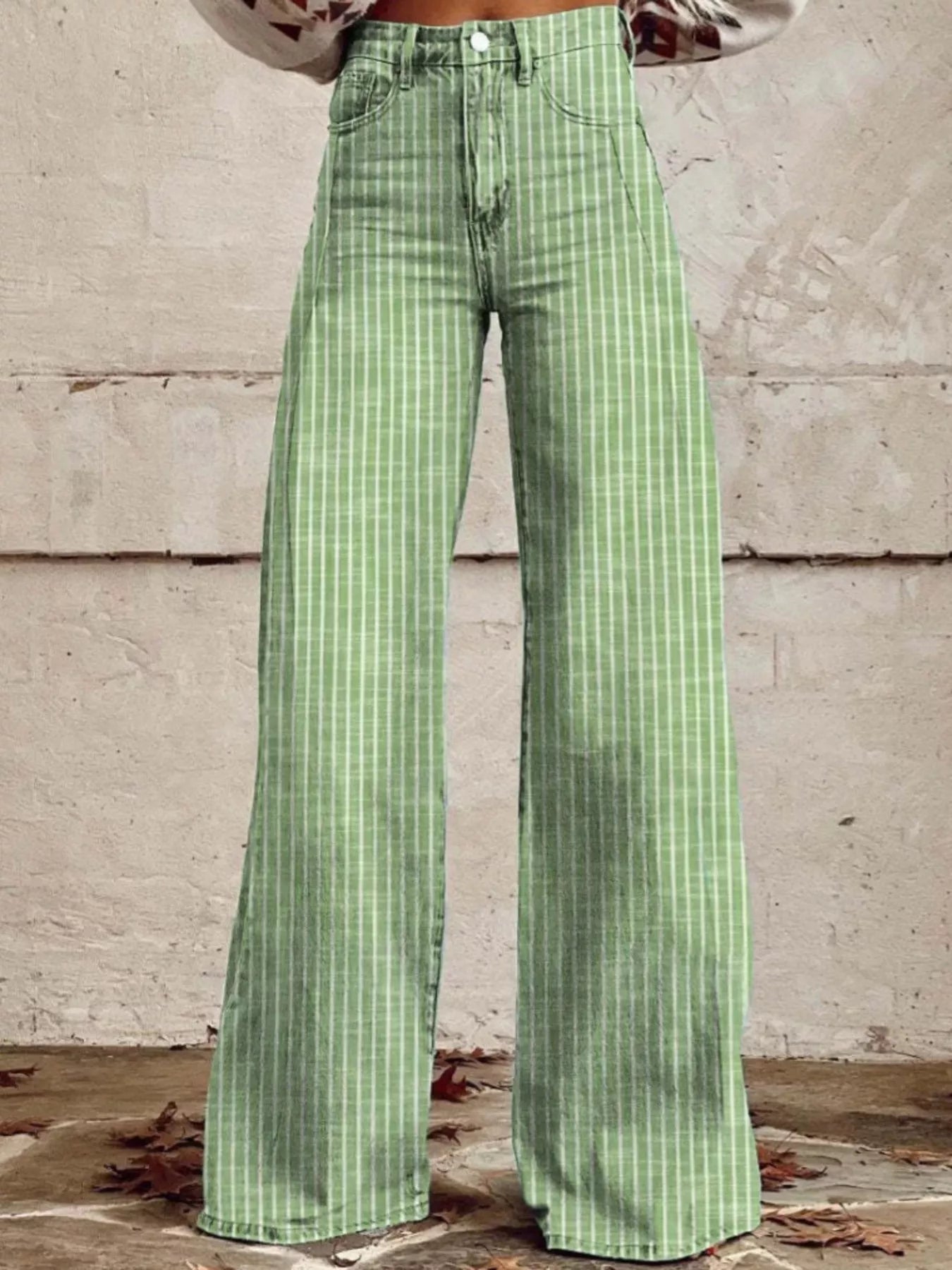 Striped High-Waisted Wide Leg Jeans - cas7m