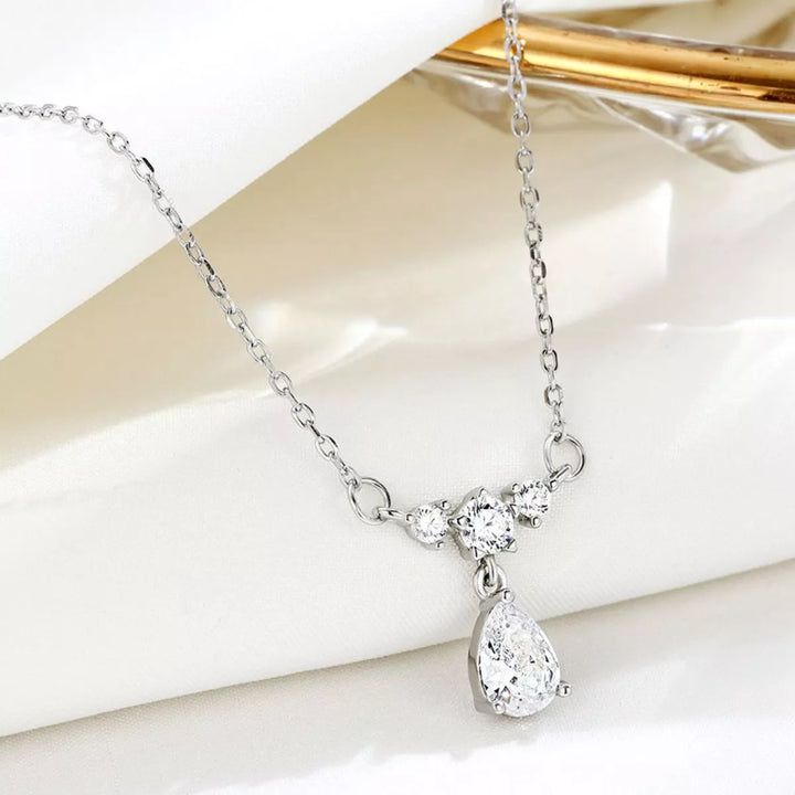 925 Sterling Silver Zircon Teardrop Necklace - cas7m