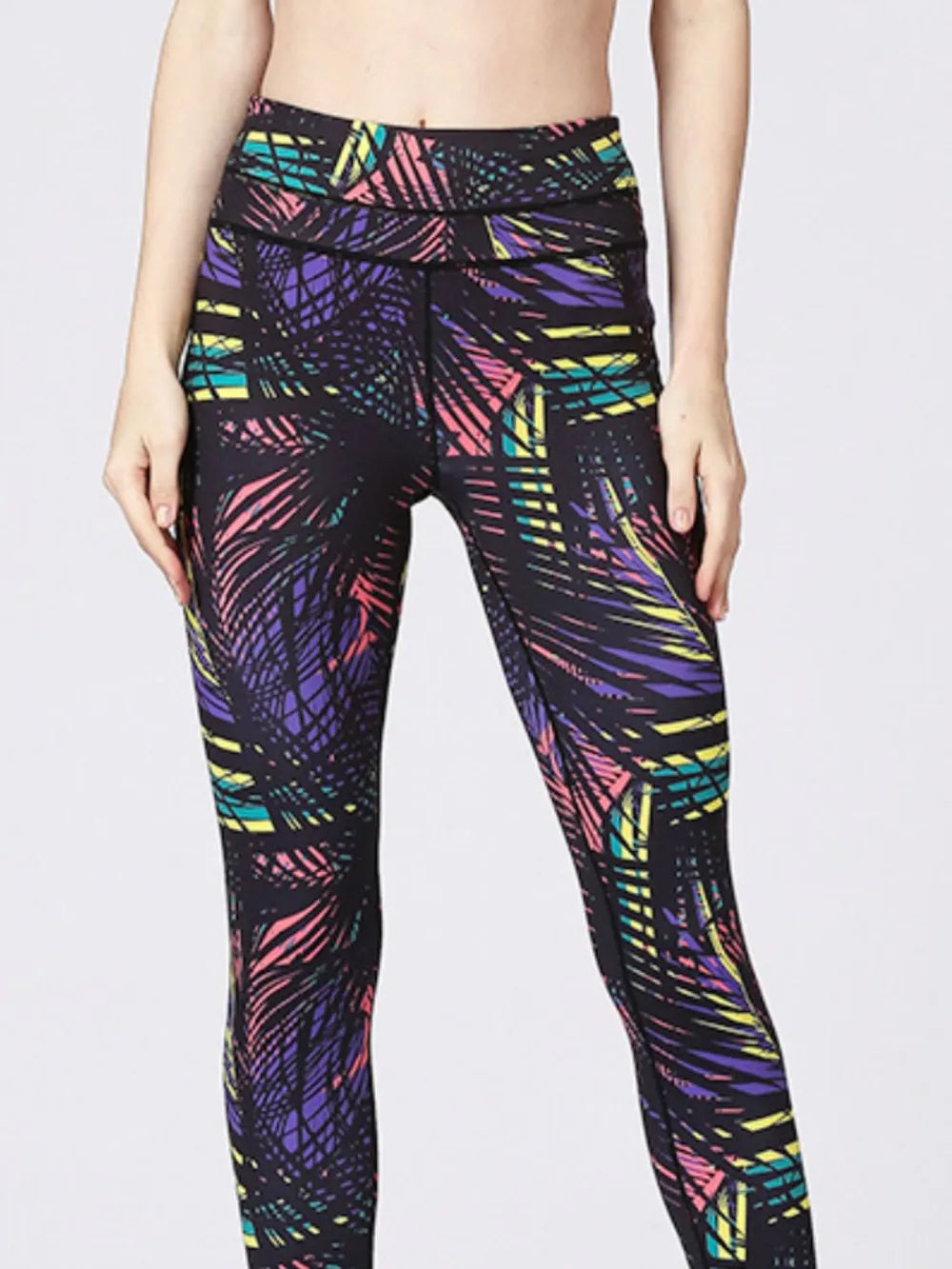 Printed Wide Waistband Active Leggings with Stirrups - cas7m