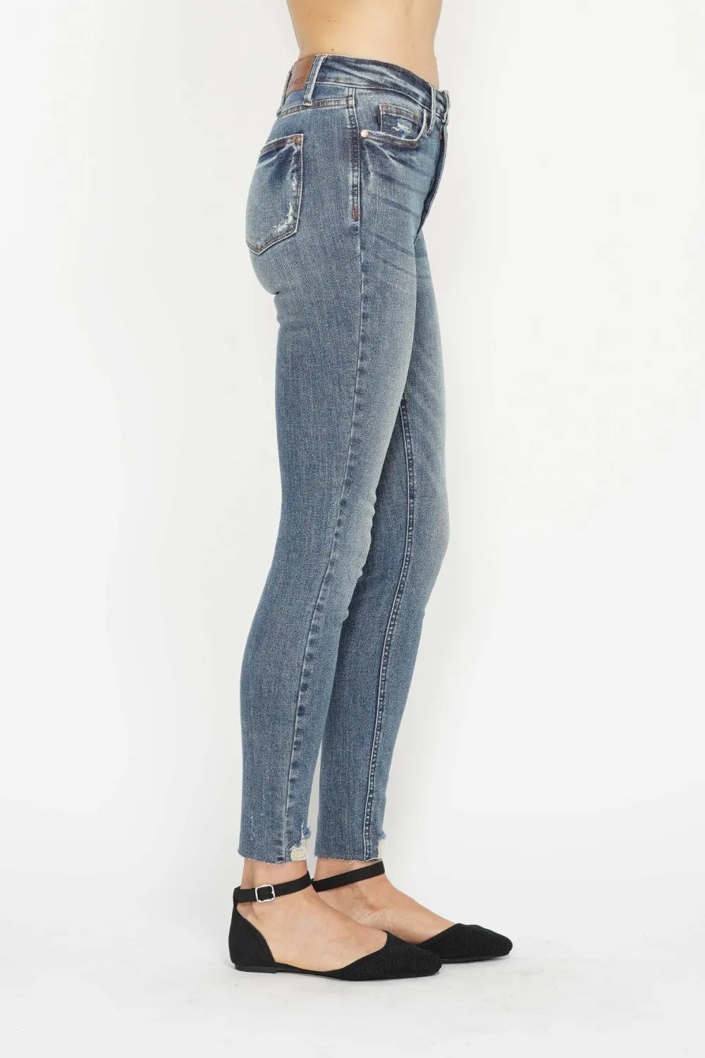 Judy Blue Full Size Tummy Control Vintage Wash Hem Destroy Skinny Jeans - cas7m