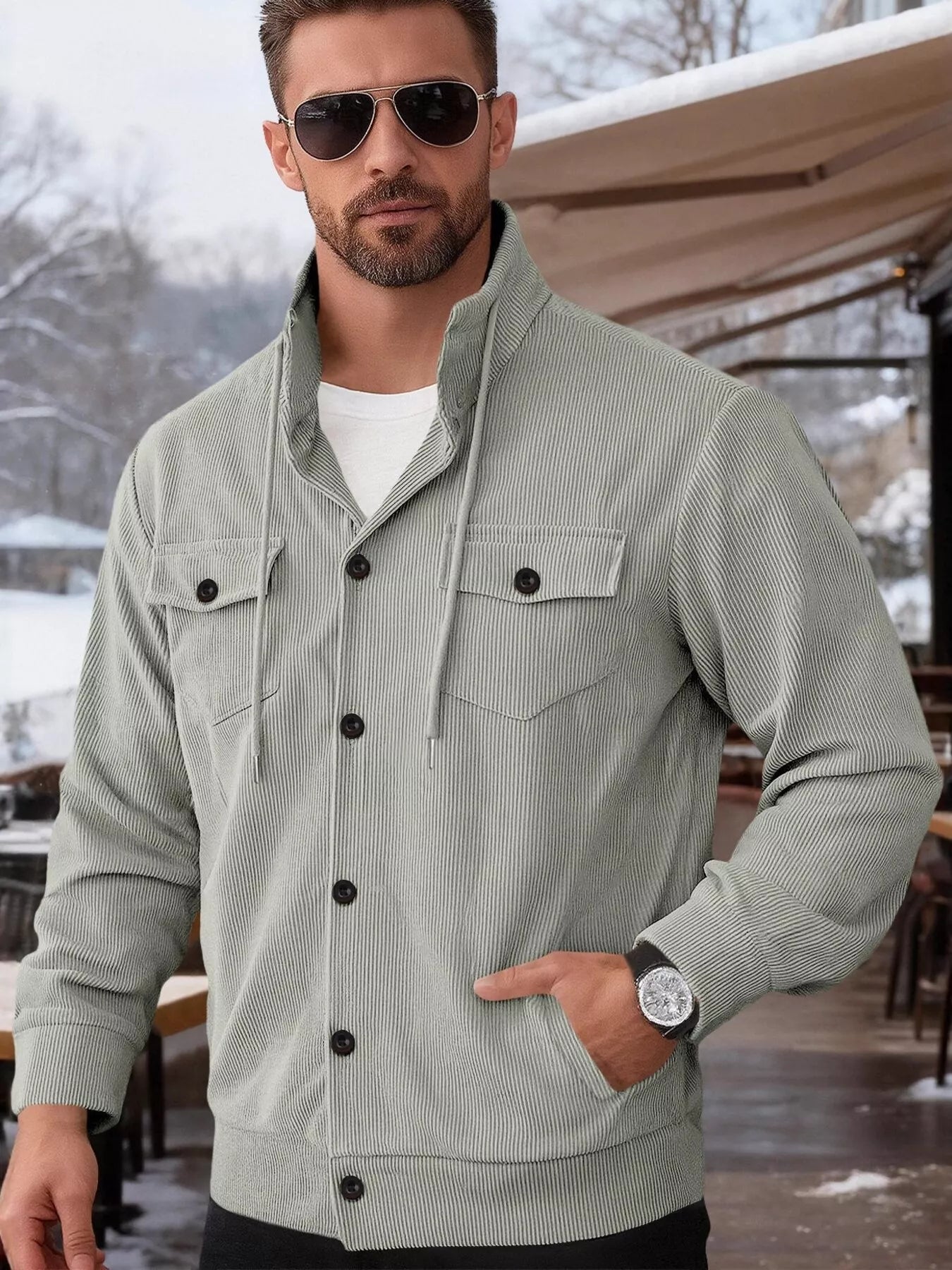 Men's Full Size Casual Corduroy Button-Down Jacket Plus Size - cas7m