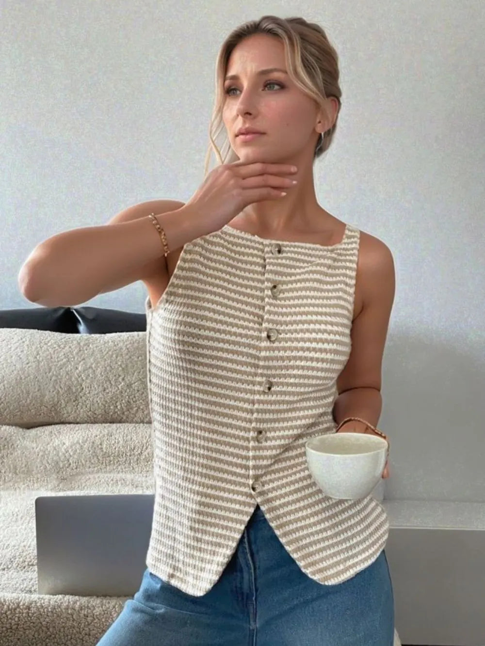 Button Down Striped Tank - cas7m
