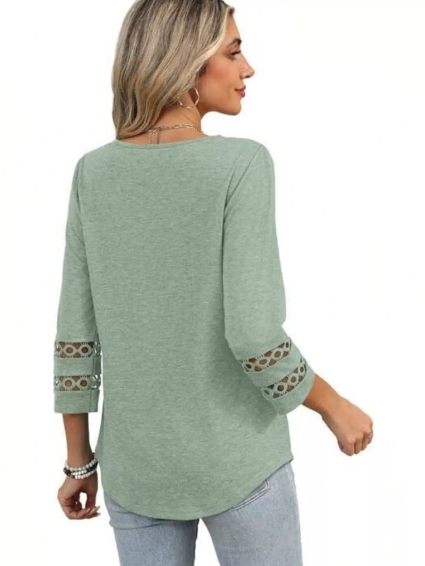 Full Size V-Neck 3/4 Sleeve T-Shirt Plus Size - cas7m
