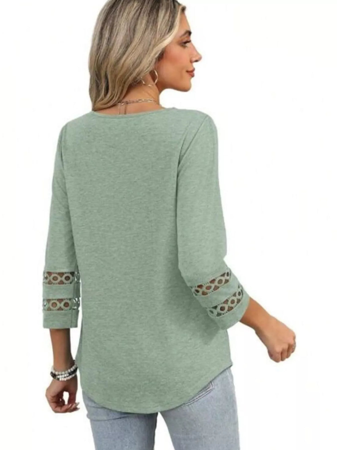 Full Size V-Neck 3/4 Sleeve T-Shirt Plus Size - cas7m