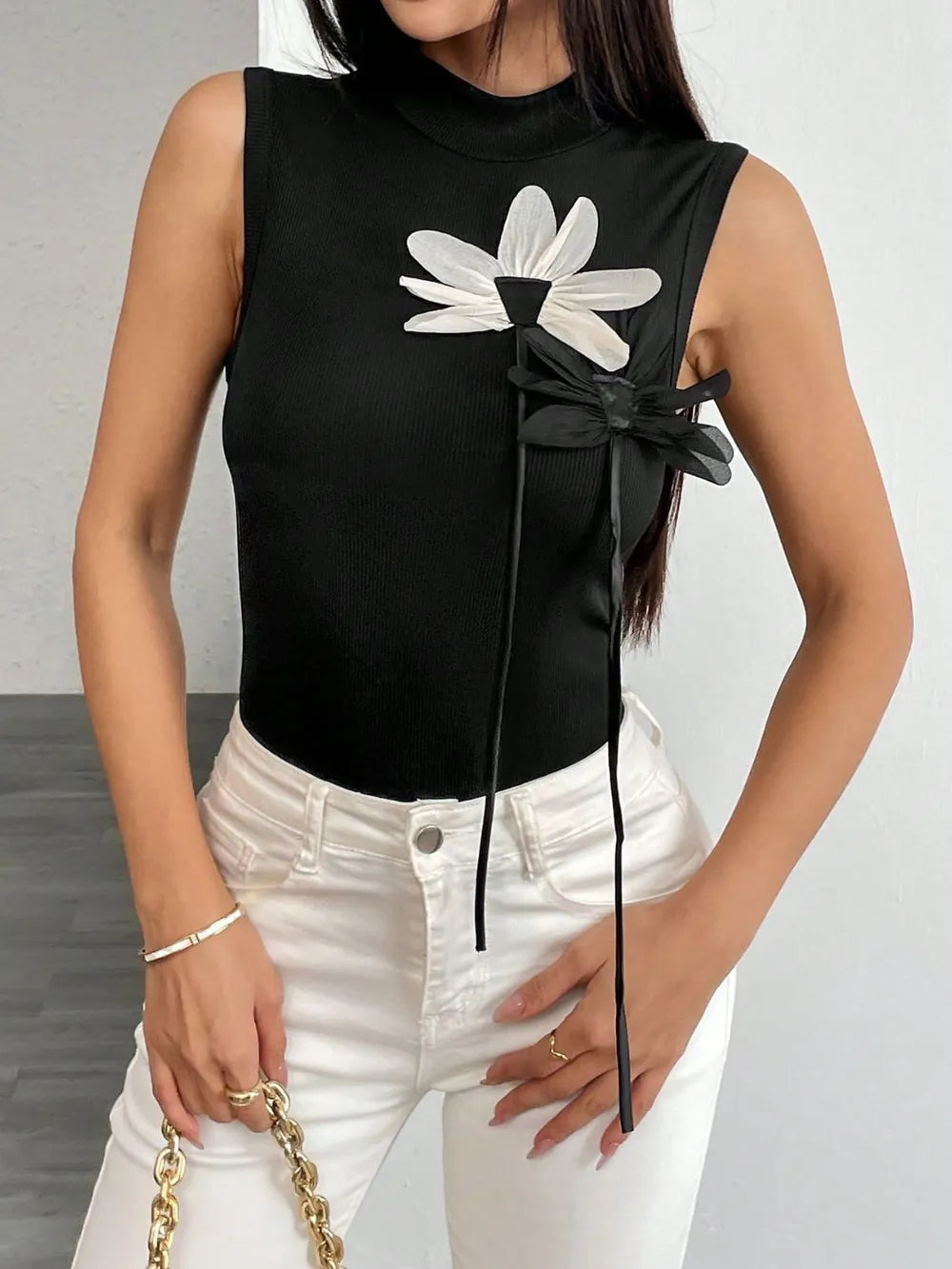Flower Mock Neck Tank - cas7m