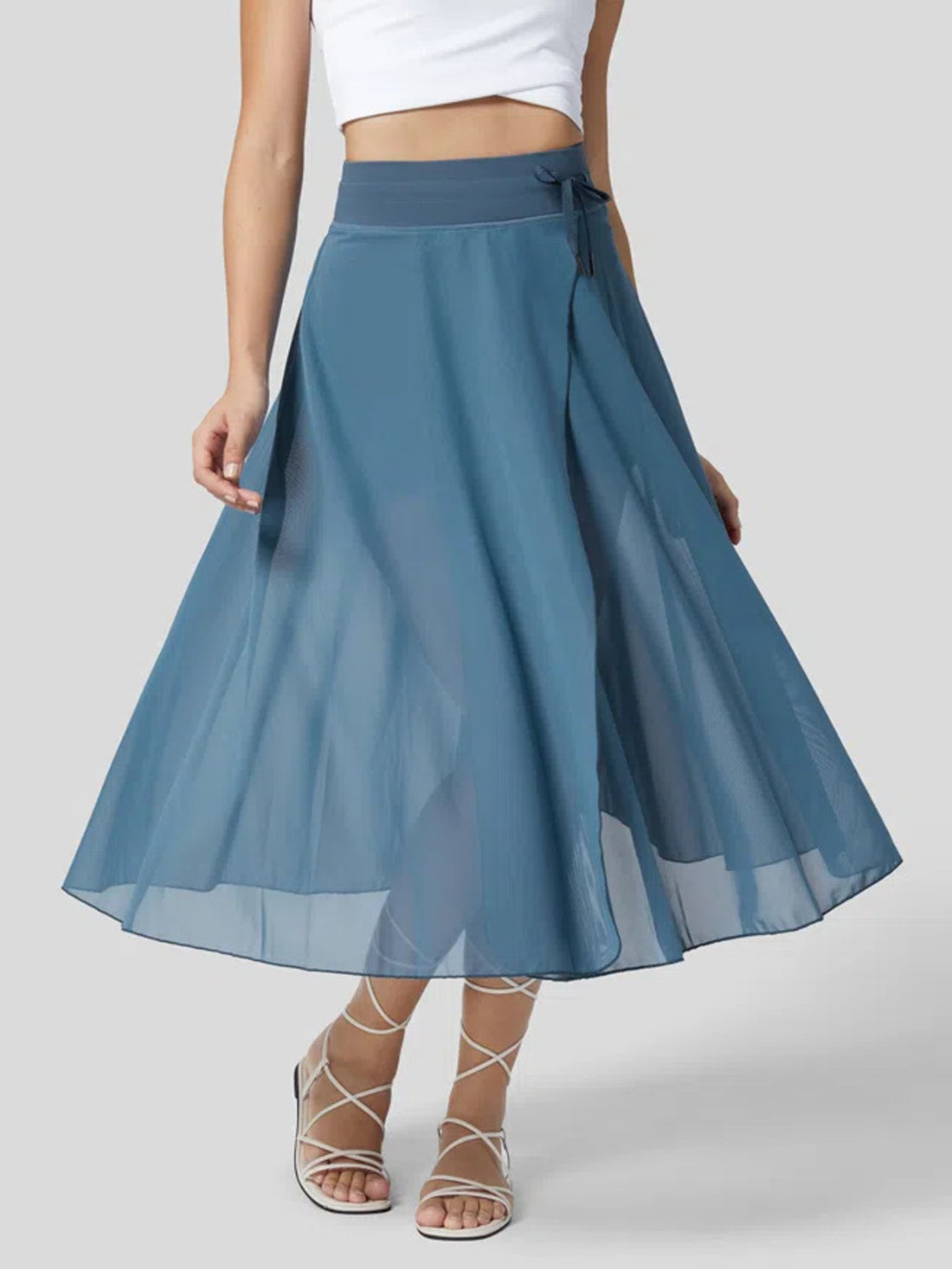 Slit Flowy Skirt with Shorts Liner - cas7m