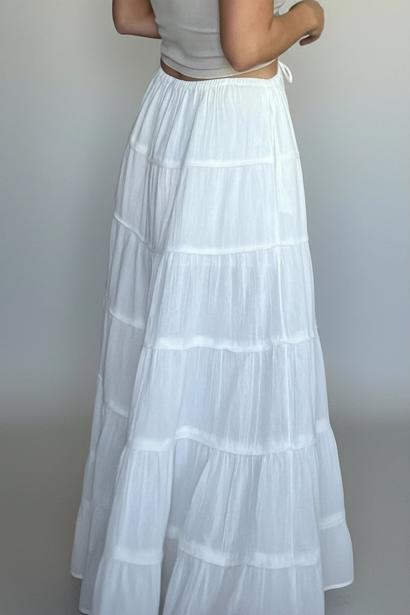 Bohemian Tiered Maxi Skirt with Drawstring Waist - cas7m