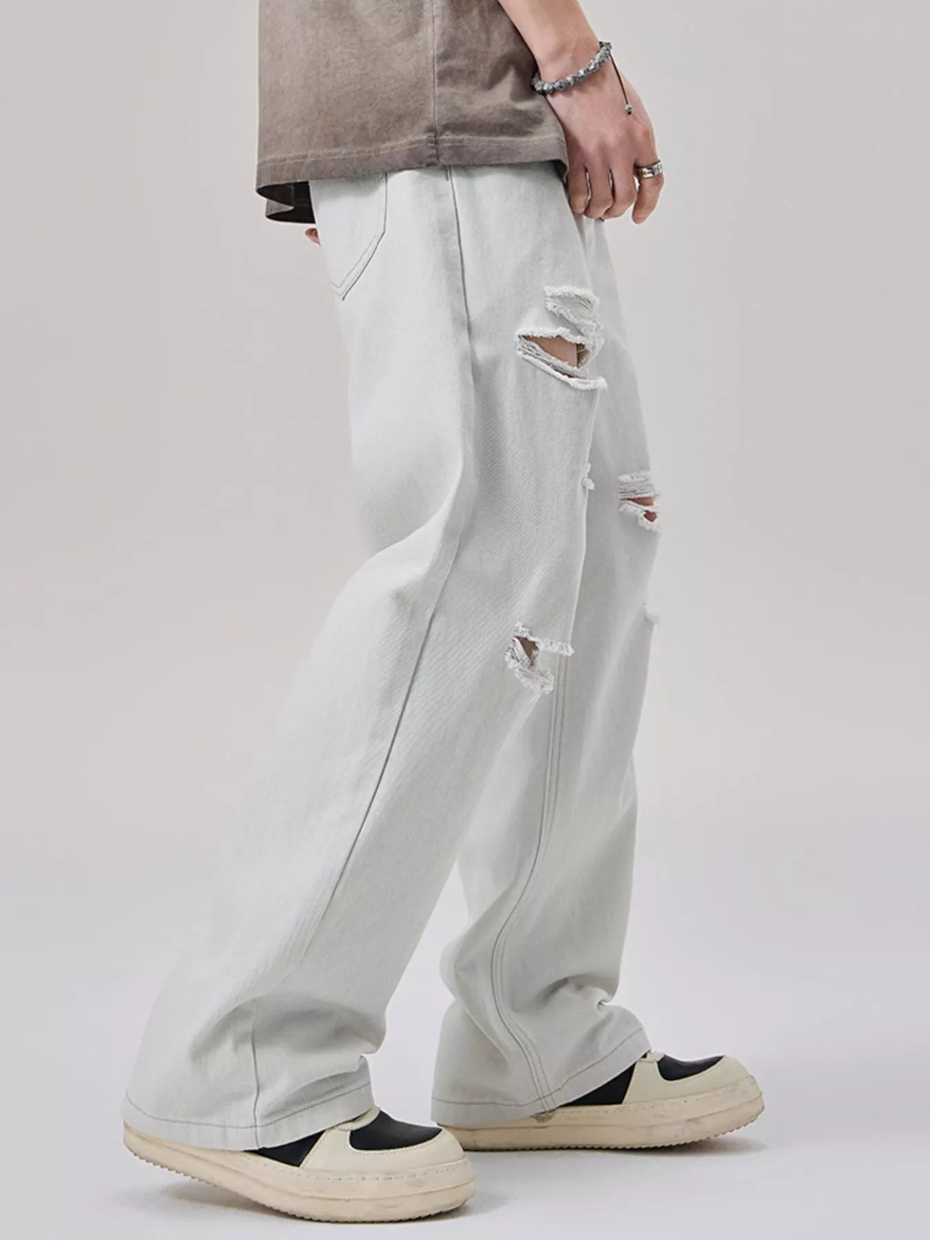 Men's Distressed Wide Leg Jeans - cas7m