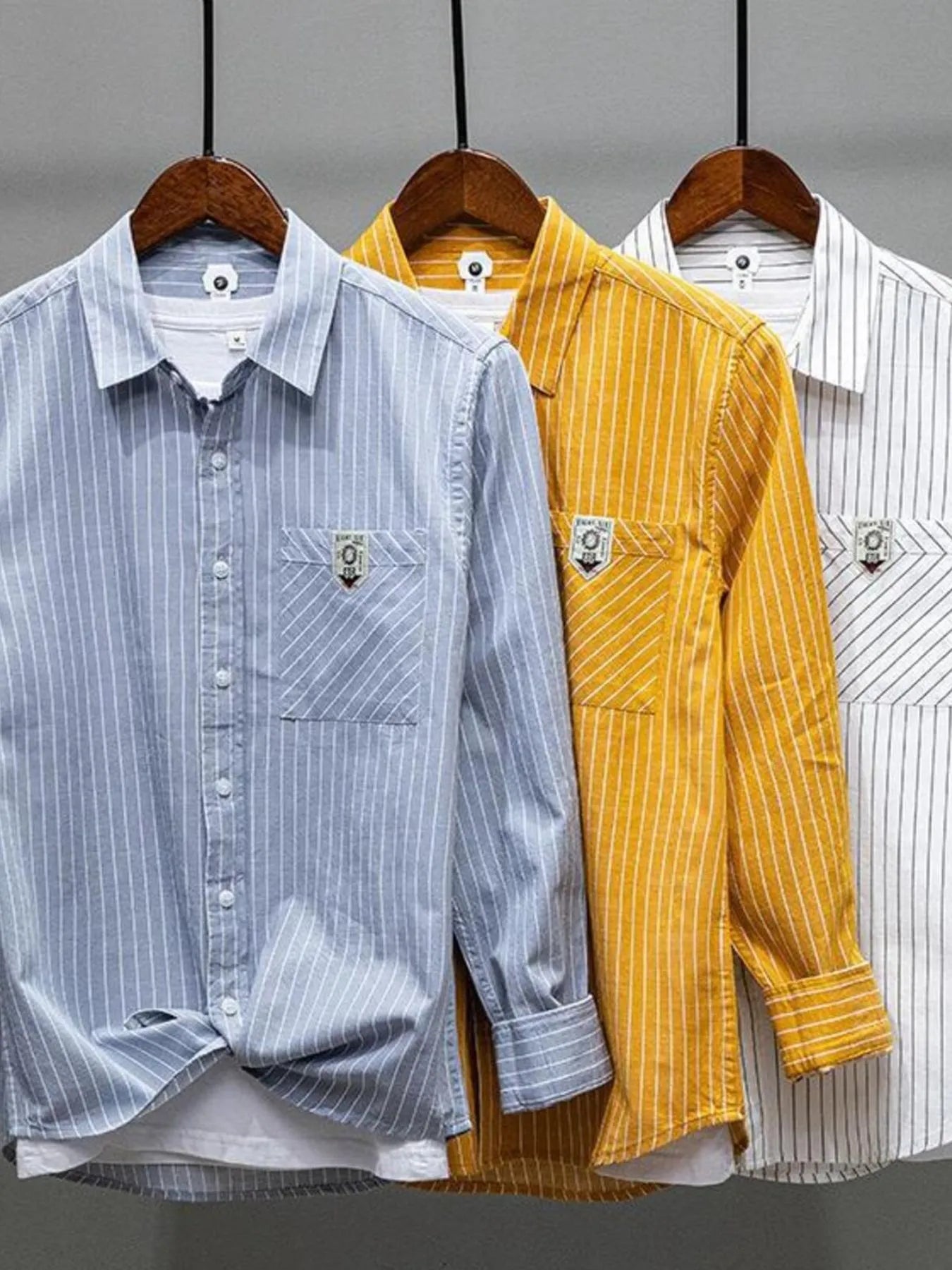 Men's Plus Size Striped Button Up Long Sleeve Shirt - cas7m