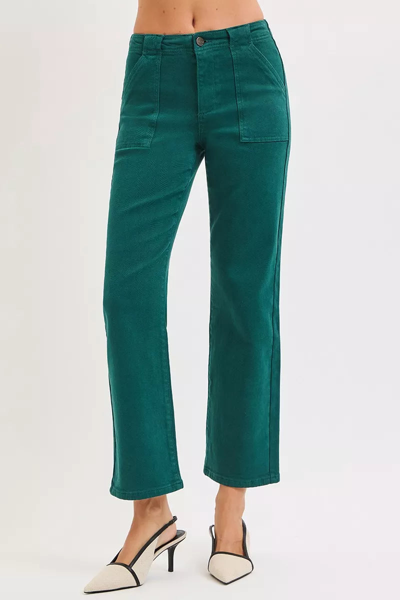 RISEN High Rise Ankle Flare Patch Pocket Jeans - cas7m