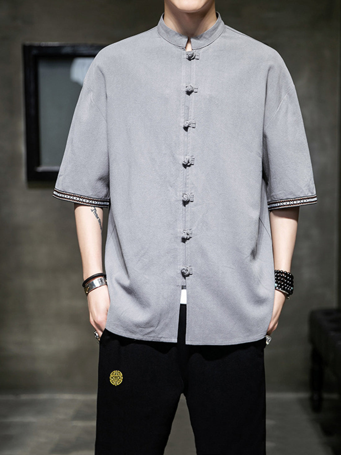Men's Plus Size Chinese Style Half Sleeve Shirt - cas7m