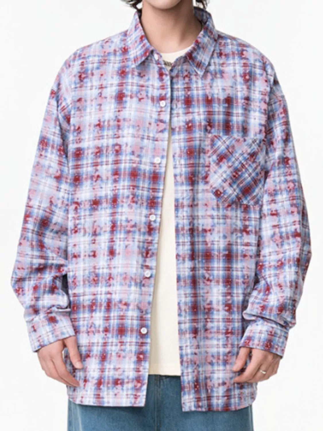 Men's Plus Size Plaid Button Up Long Sleeve Shirt - cas7m