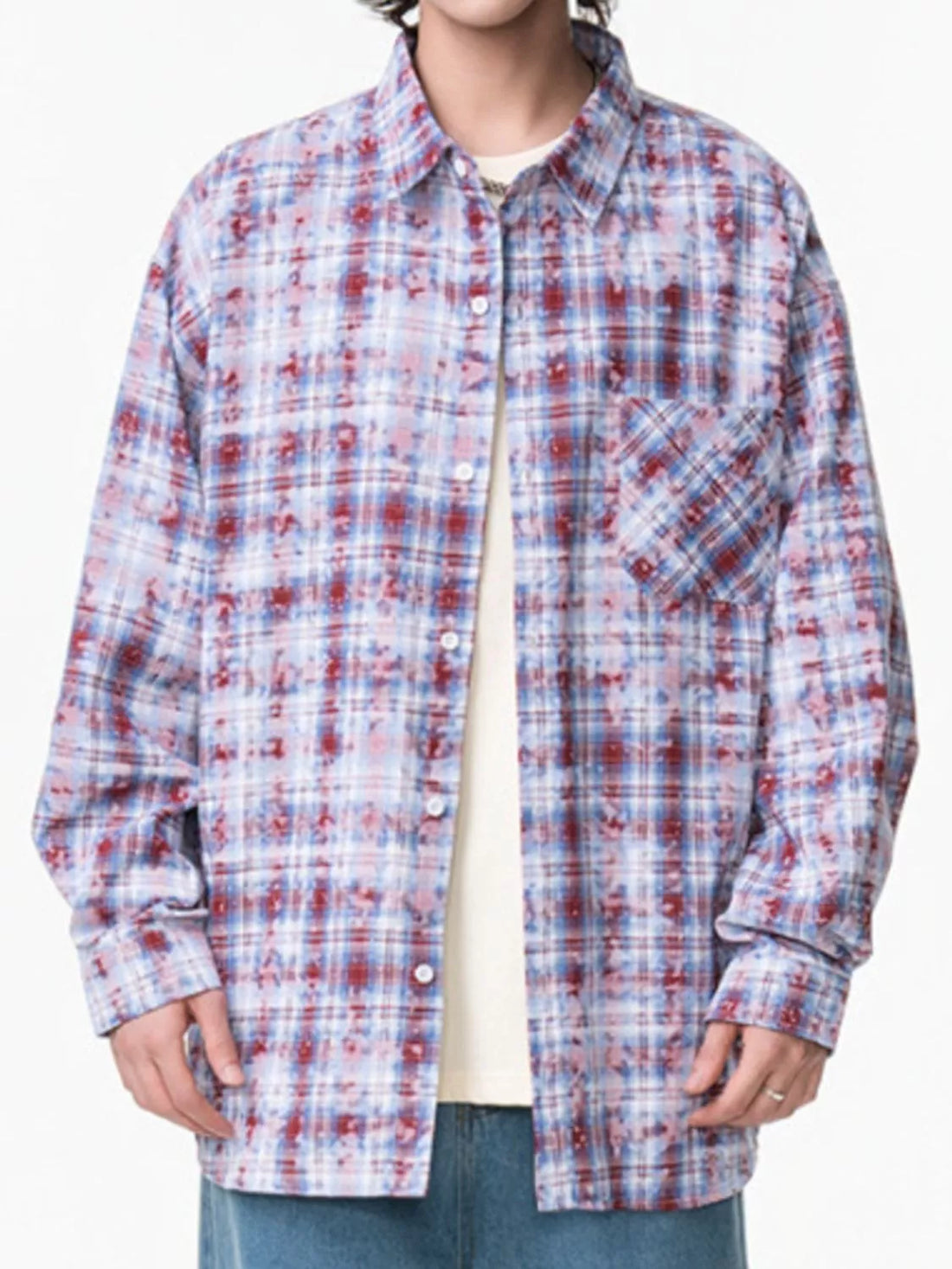Men's Plus Size Plaid Button Up Long Sleeve Shirt - cas7m