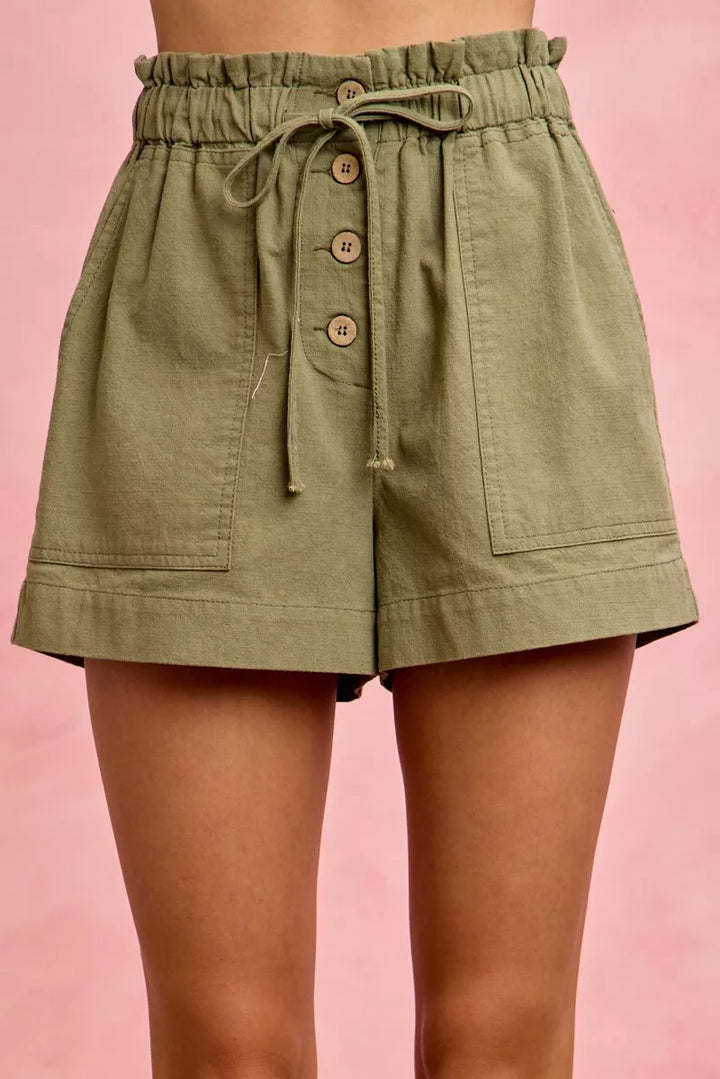 SO ME Paper Bag Patch Pocket Drawstring Twill Shorts - cas7m