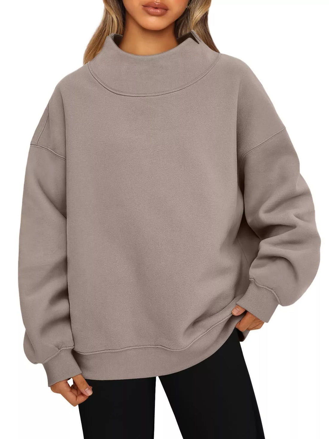 Mock Neck Dropped Shoulder Sweatshirt - cas7m