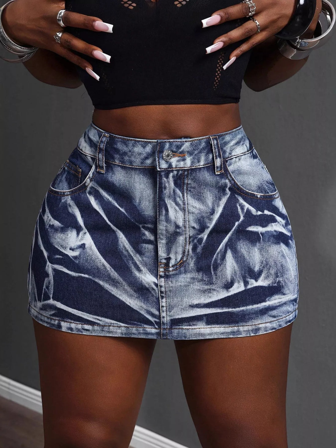 High Waist Denim Mini Skirt - cas7m