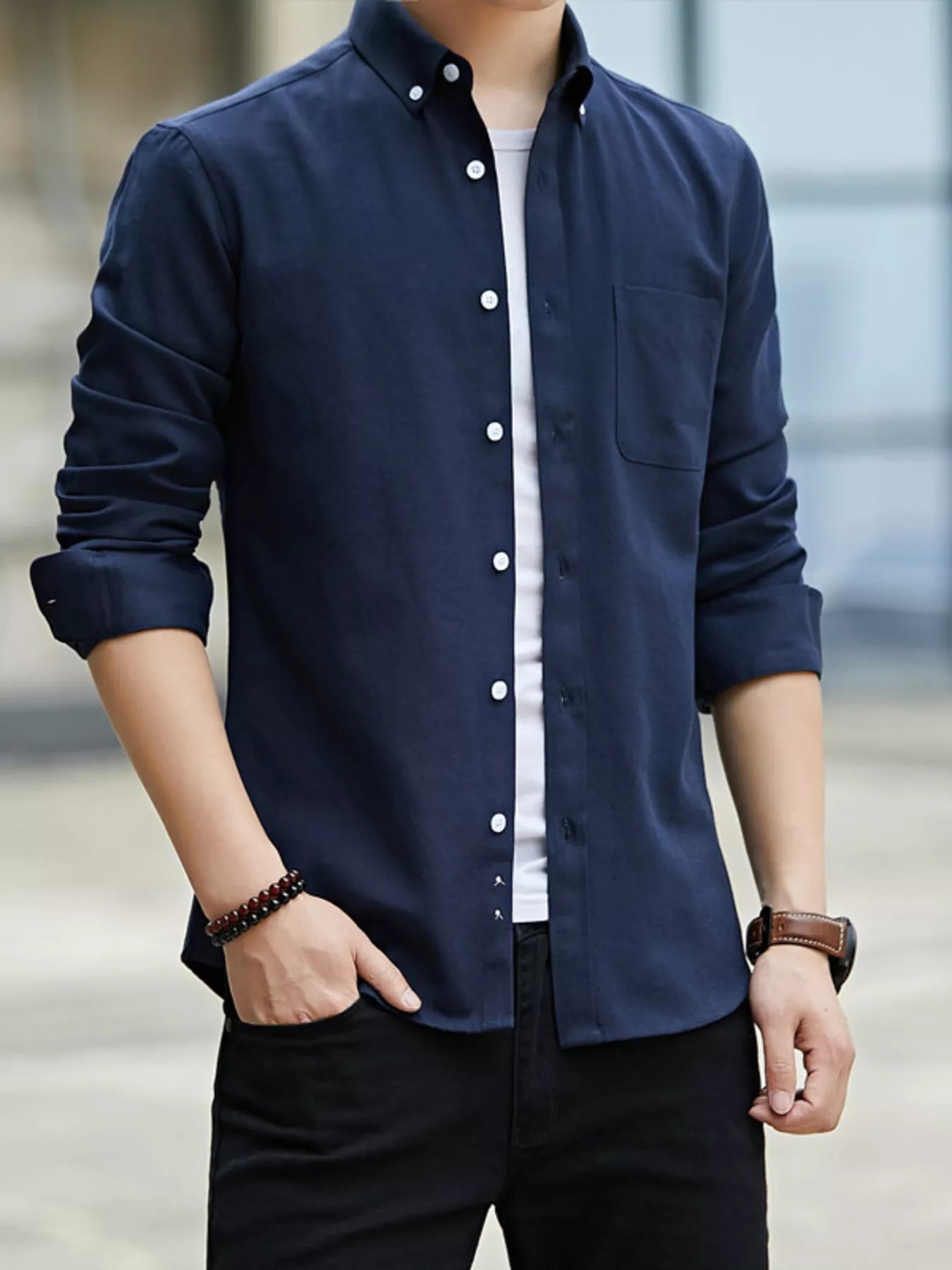 Men's Plus Size Casual Long Sleeve Shirt - cas7m