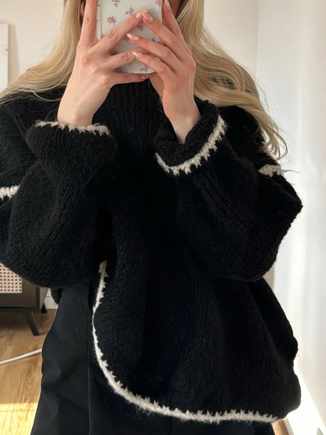 Contrast Trim Oversized Sweater - cas7m