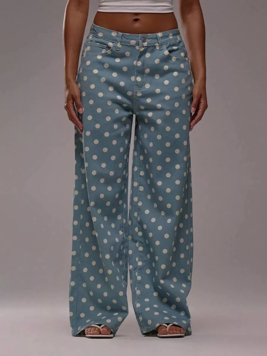 Polka Dot Wide Leg Jeans - cas7m