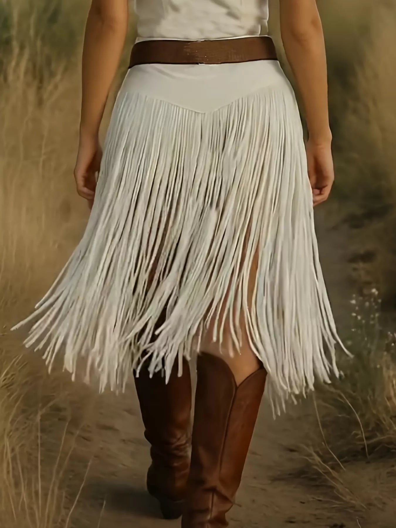 Solid Color Fringe Skirt - cas7m