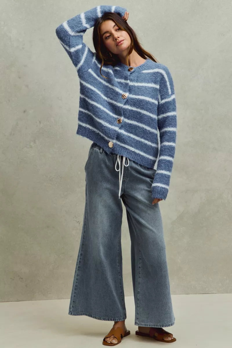 SO ME Mid Rise Elastic Waist Flare Denim Jeans - cas7m