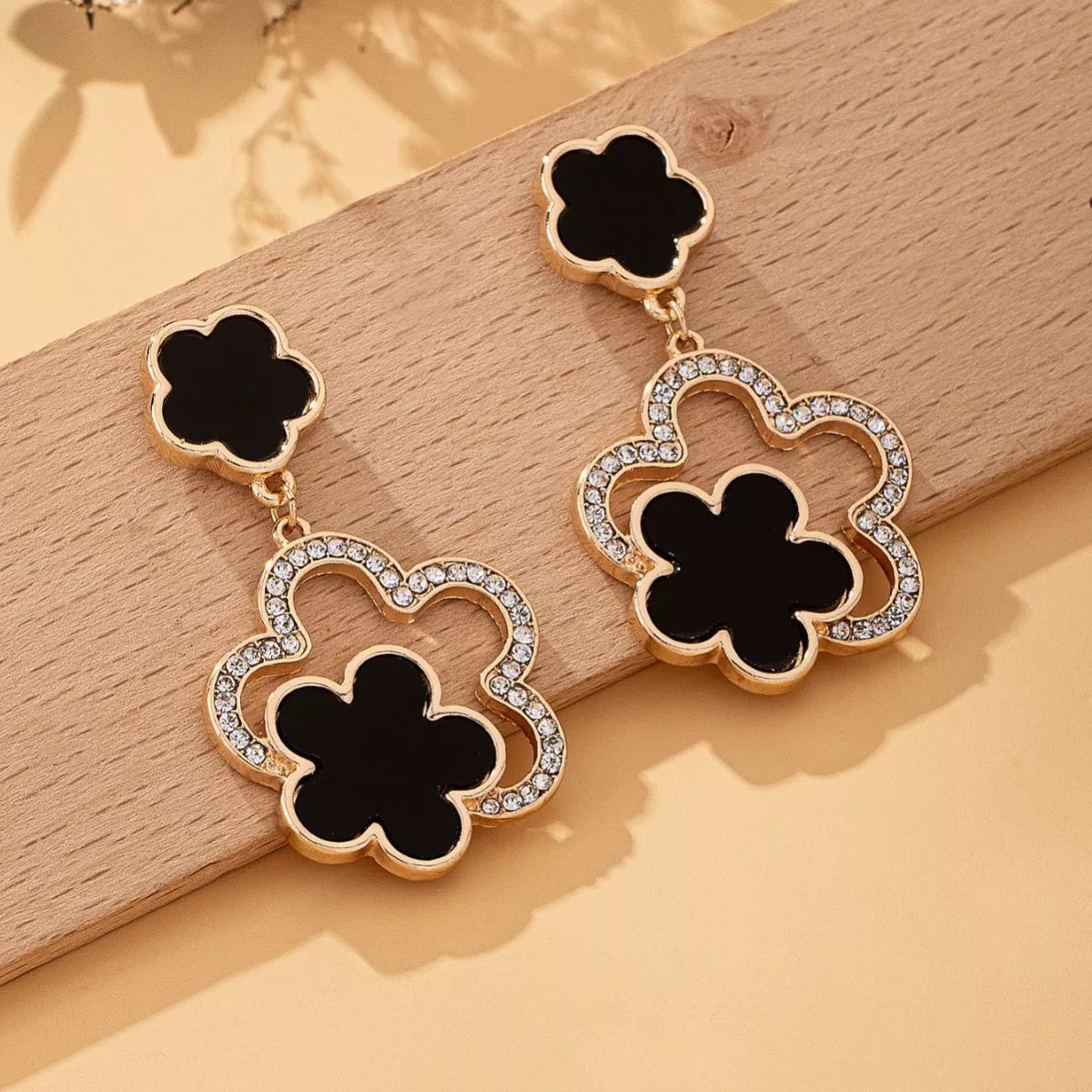 Lucky Clover Dangle Earrings with Rhinestone Accents - cas7m