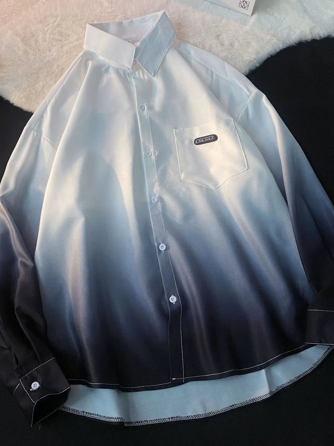 Men's Plus Size Gradient Long Sleeve Button-Up Shirt - cas7m