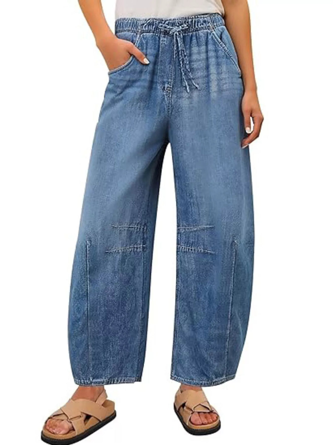 Elastic Waist Wide Leg Jeans - cas7m