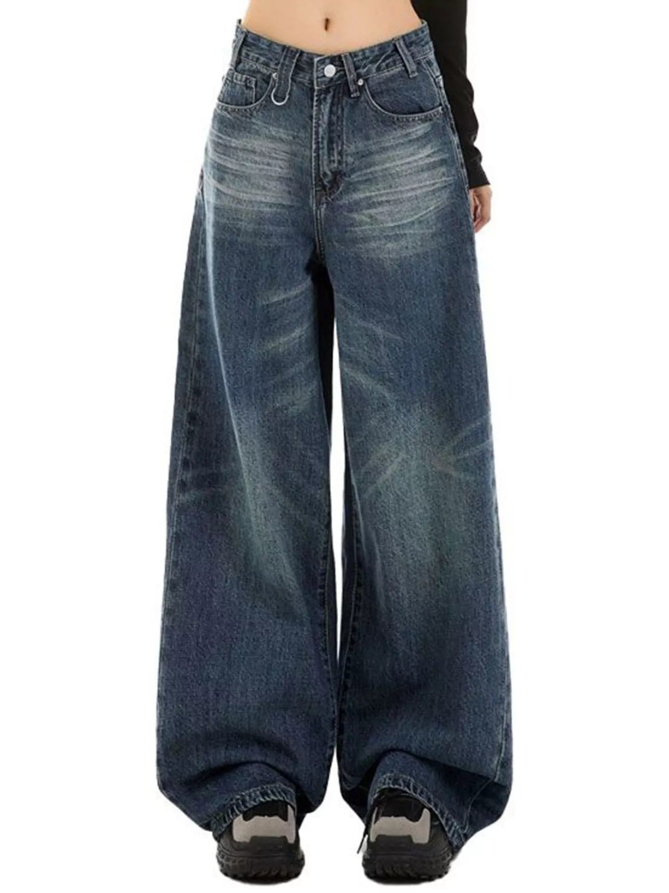 Vintage Wash Wide Leg Jeans - cas7m