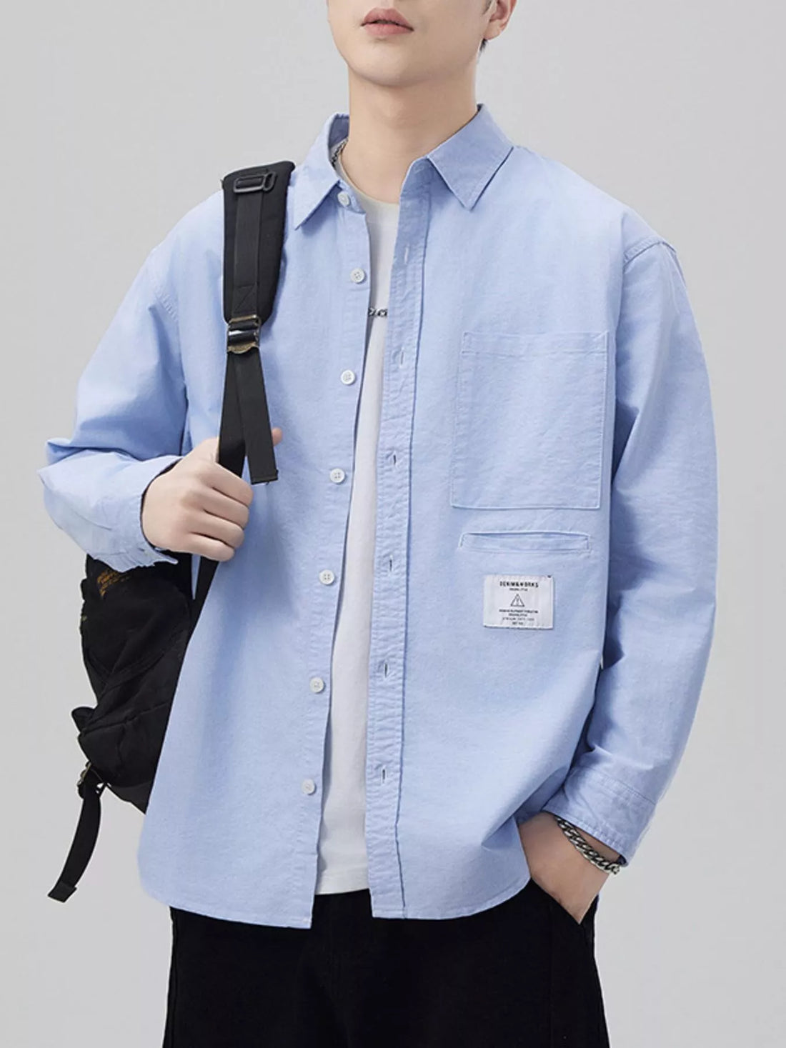 Men's Plus Size Button Up Long Sleeve Shirt - cas7m