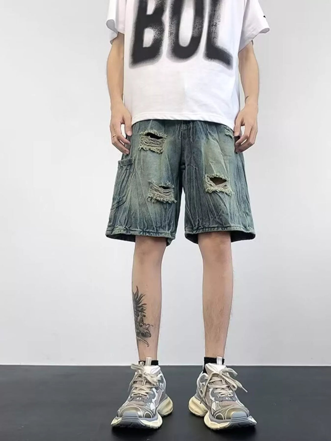 Men's Plus Size Distressed Wide Leg Denim Shorts - cas7m