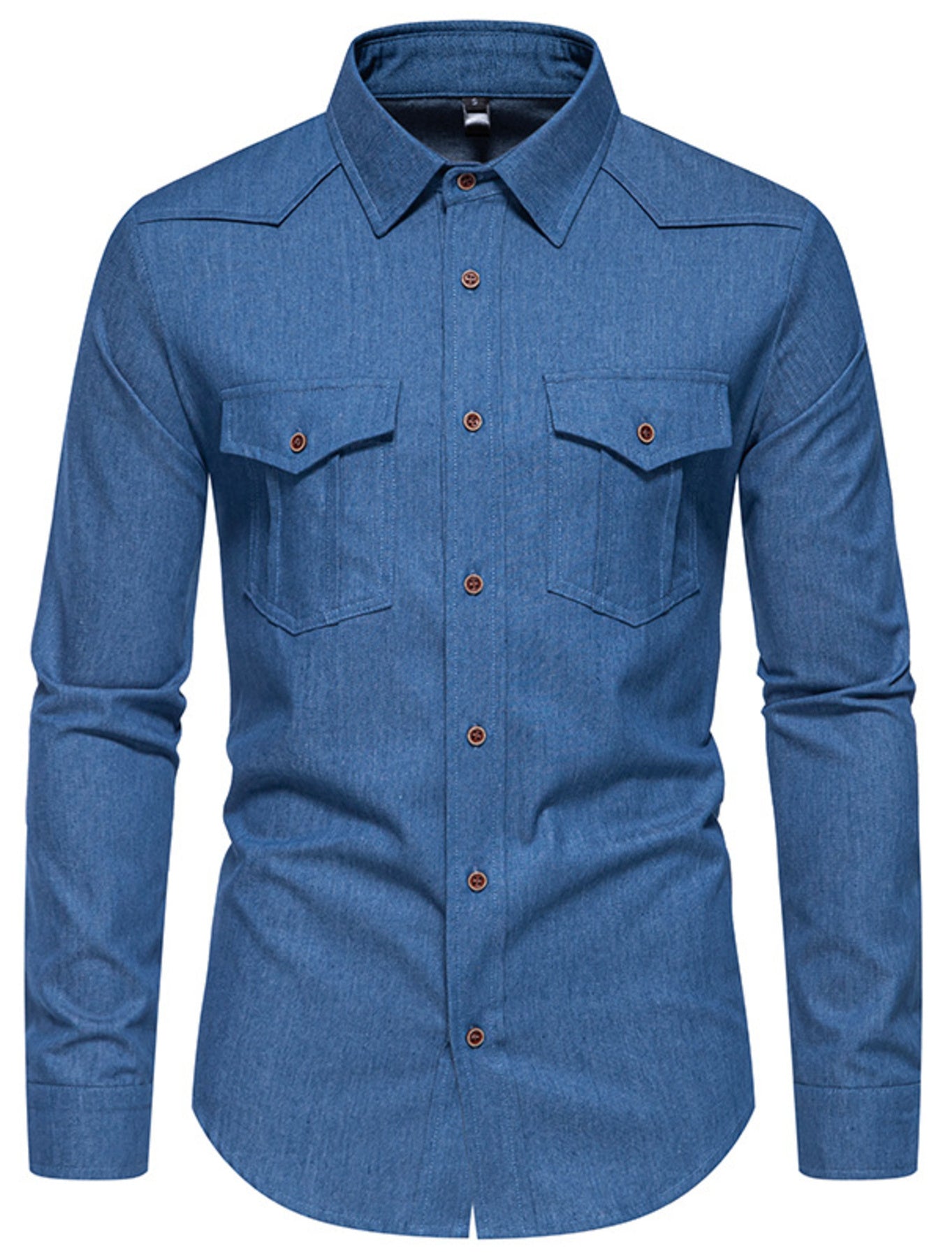 Men's Casual Long Sleeve Denim Shirt with Pockets - cas7m