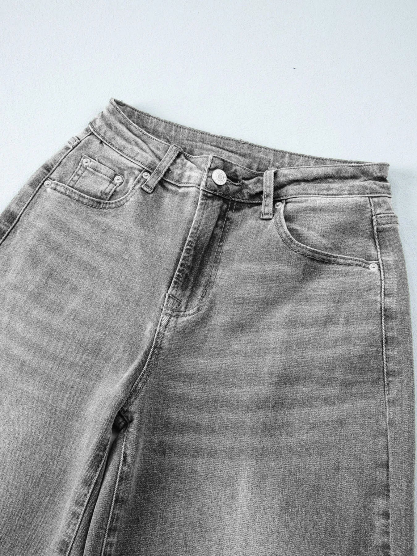 High Waist Wide Leg Washed Jeans - cas7m
