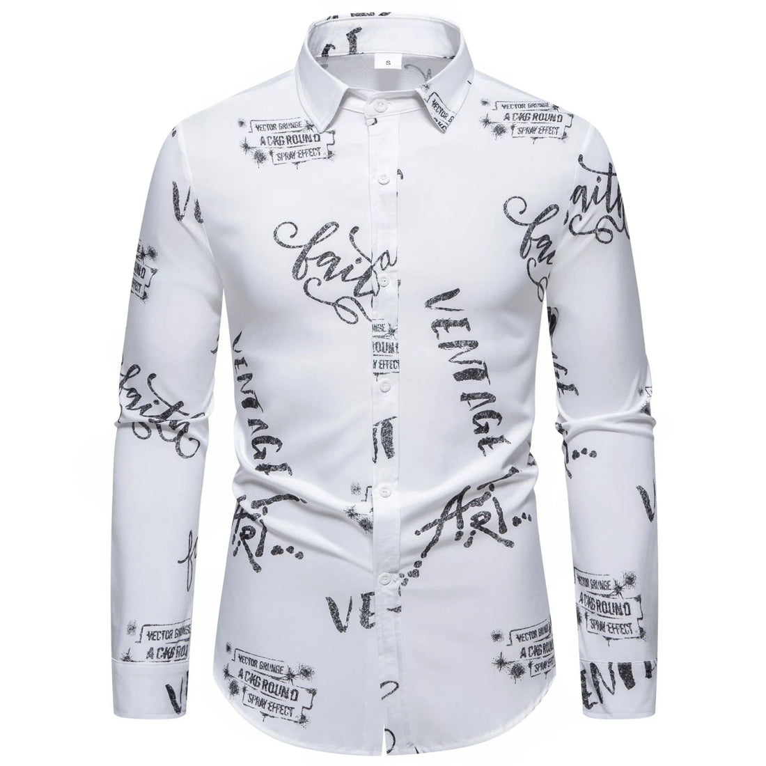 Men's Printed Long Sleeve Button-Up Shirt - cas7m